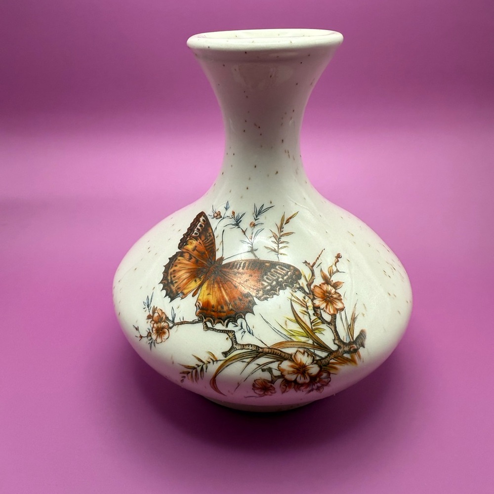 Treasure Craft Butterfly Floral speckled yellow vintage Retro Boho Bud Vase